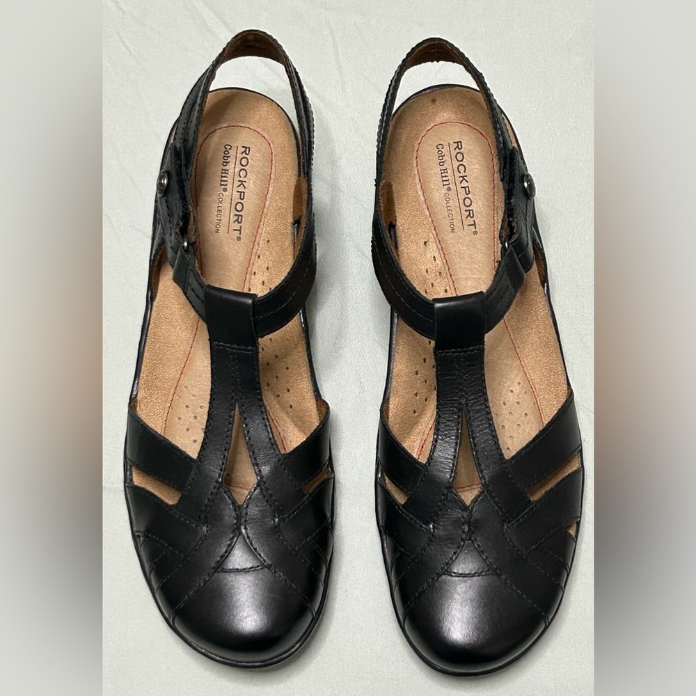 Rockport Cobb Hill Collection Penfield Tsandal Black Leather Flats 9M